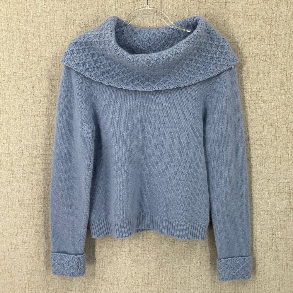 Field Gear Sweater Women M Blue Wool Angora Cowl Neck Textured Classic Luxury